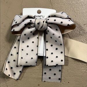 Polka Dot Hair Bow - Cream and Black